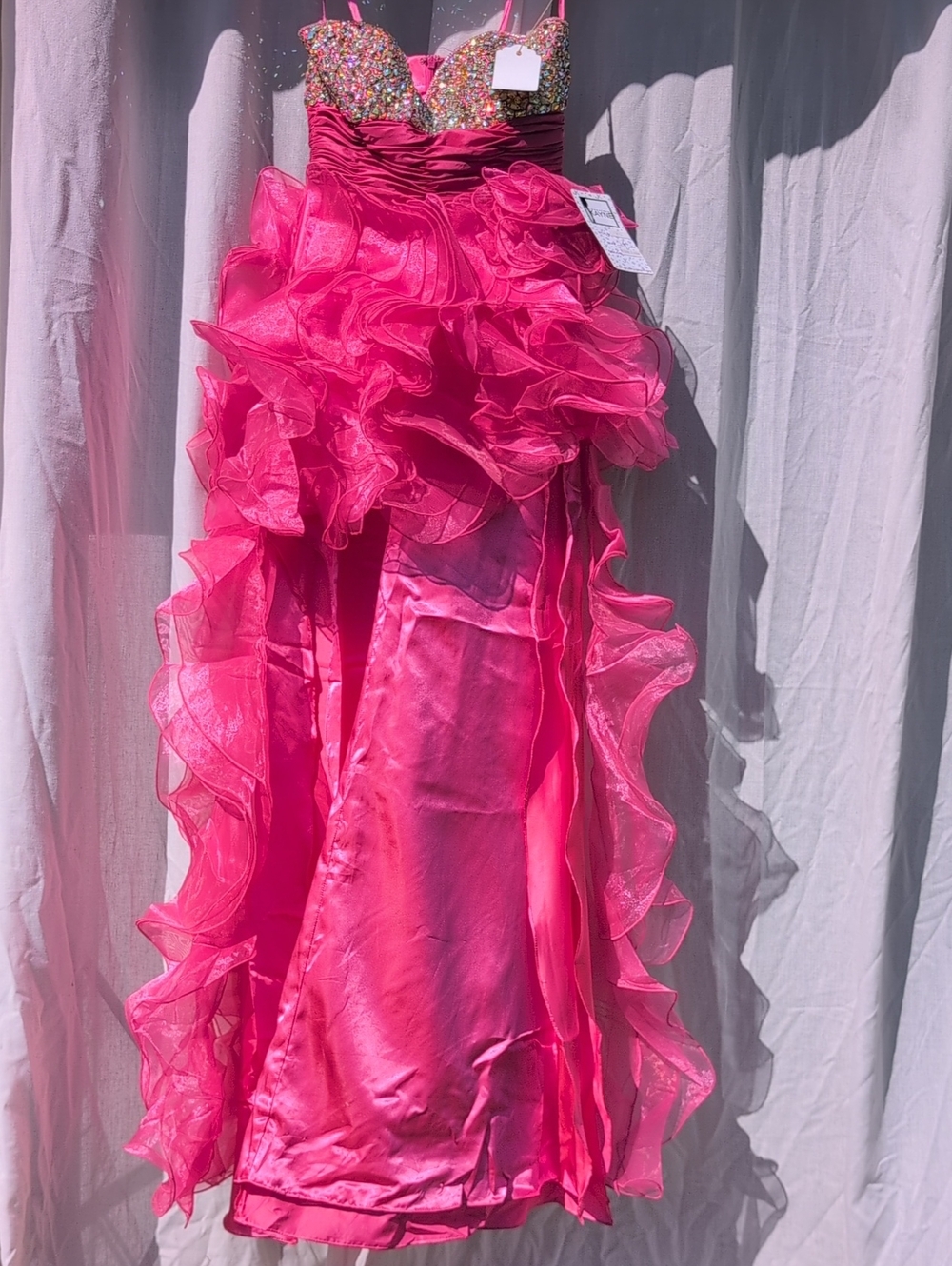 Jonathan Kayne 300 Pink Crystal Ruffle High Low Prom Pageant Gown Size 6